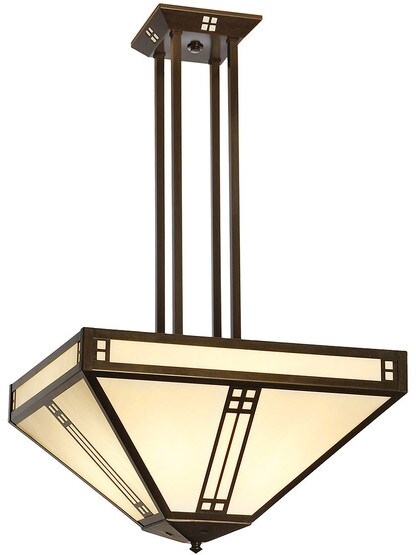 Prairie Pendant Chandelier in Bronze Finish with White Opalescent Glass.